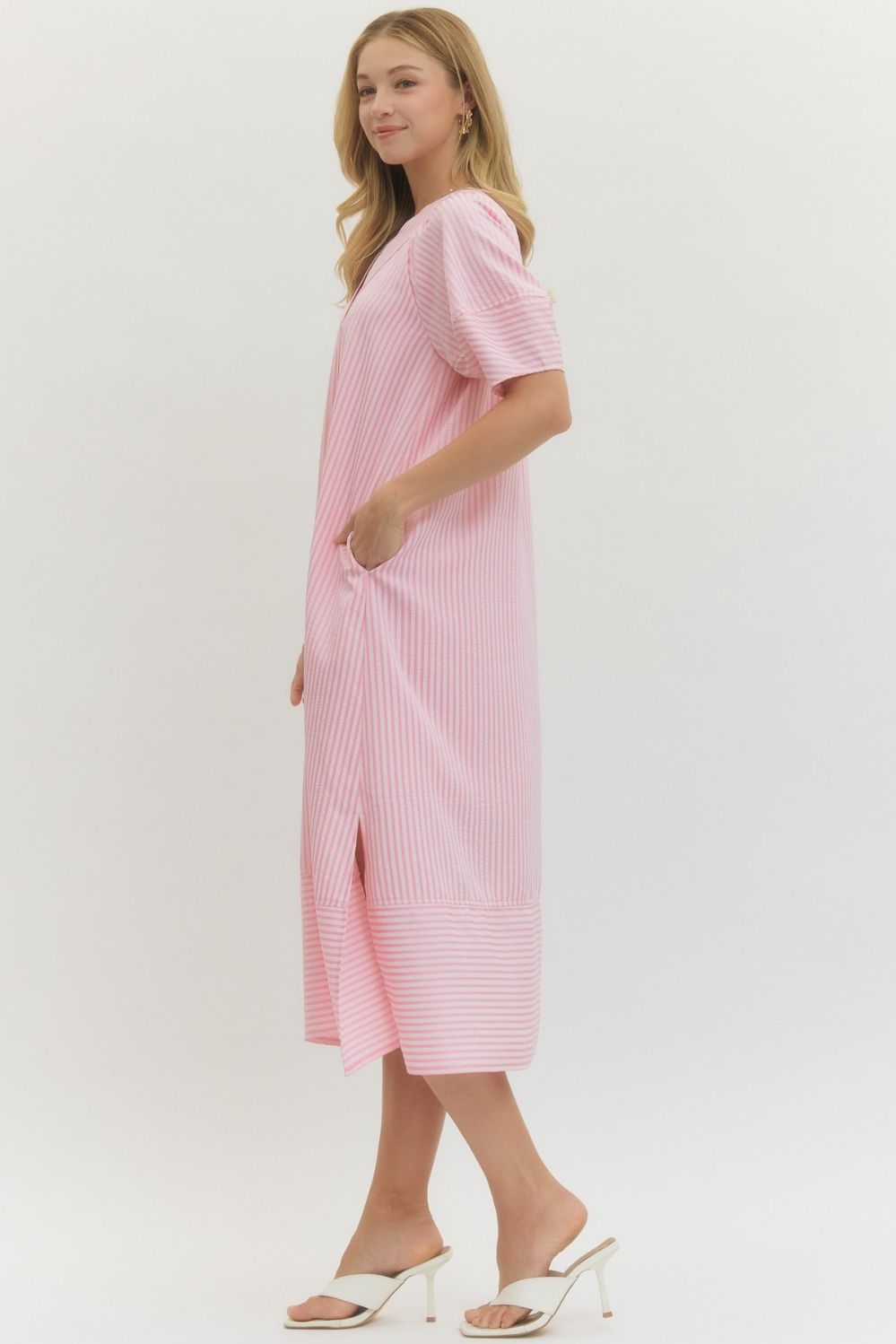 D27553 Stripe Textured Midi Dress