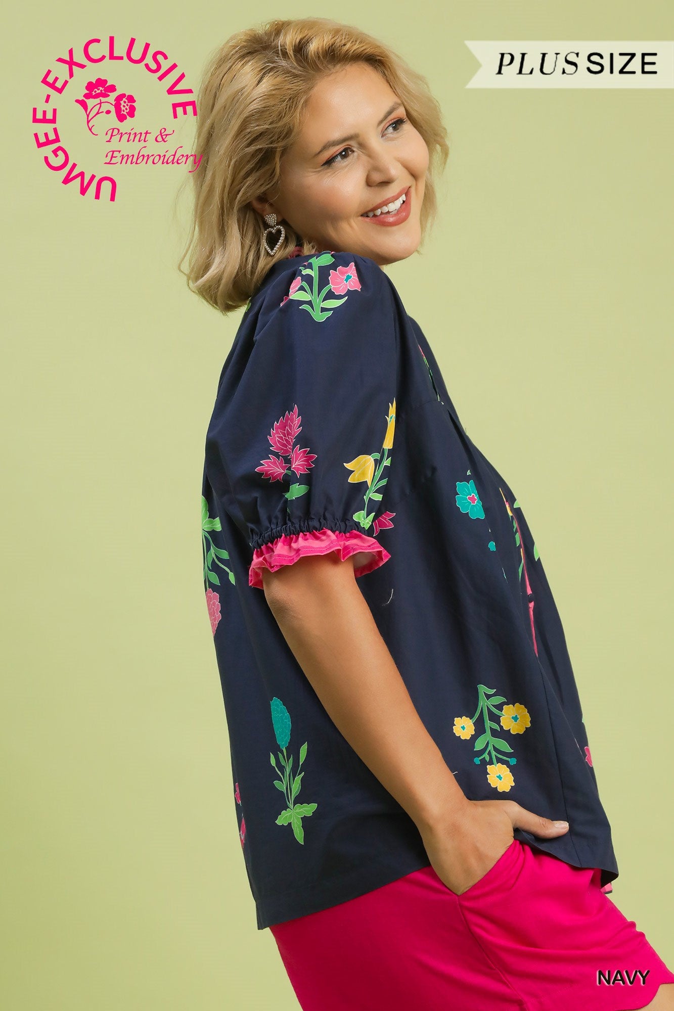 WK1468 Curvy Petal Parade Printed Top