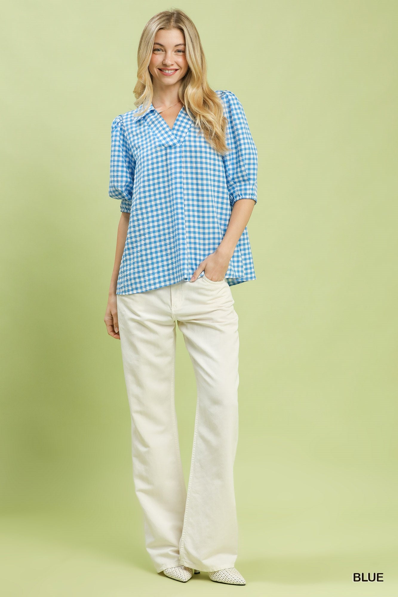 C6390 Gingham Collared Blouse