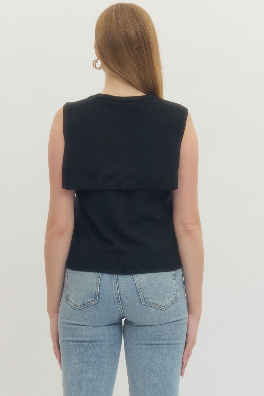 T29421 Solid Scarf Accent Sleeveless Top