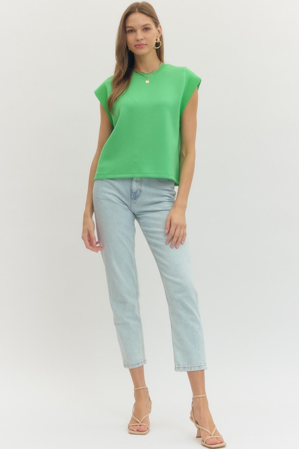 T28380 Solid Cap Sleeve Top