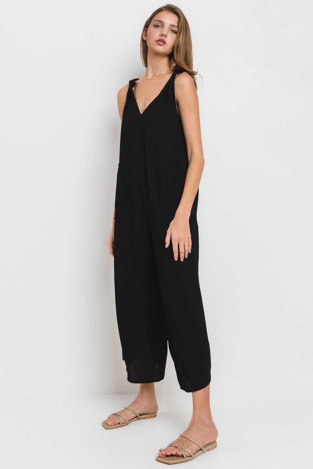 BEU62052SA Solid V-Neck Jumpsuit