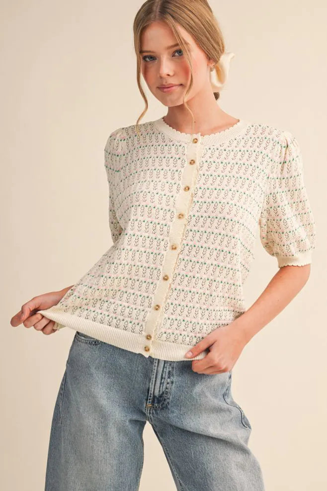 MSW11254 Button Down Pointelle Sweater Top