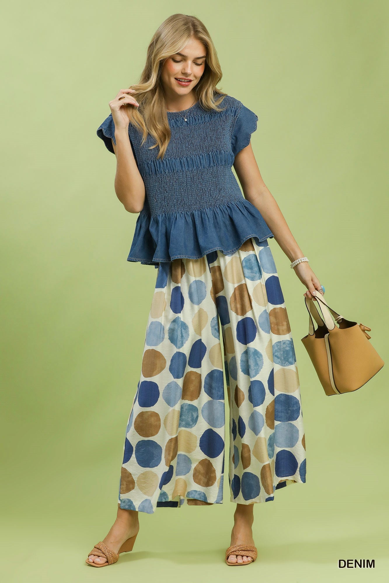 C6407-T Smocked Peplum Top