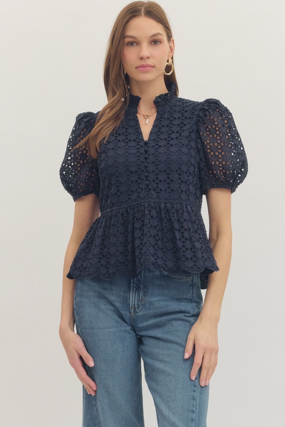 T30420 Short Sleeve Eyelet Top