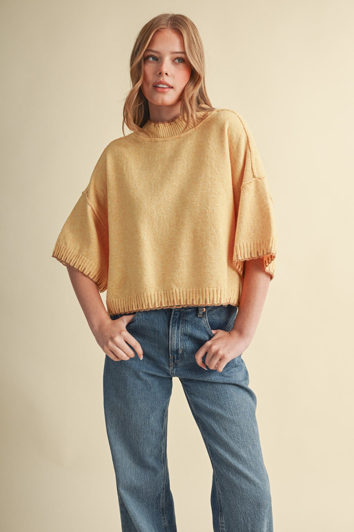 MSW11407 Blanket Stitch Mock Neck Sweater Top