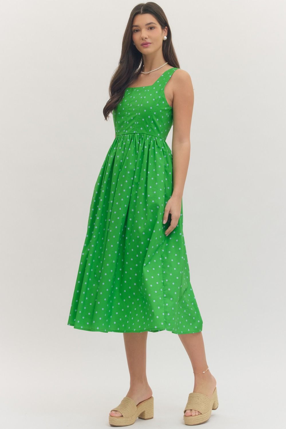D30561 Sleeveless Polka Dot Midi Dress