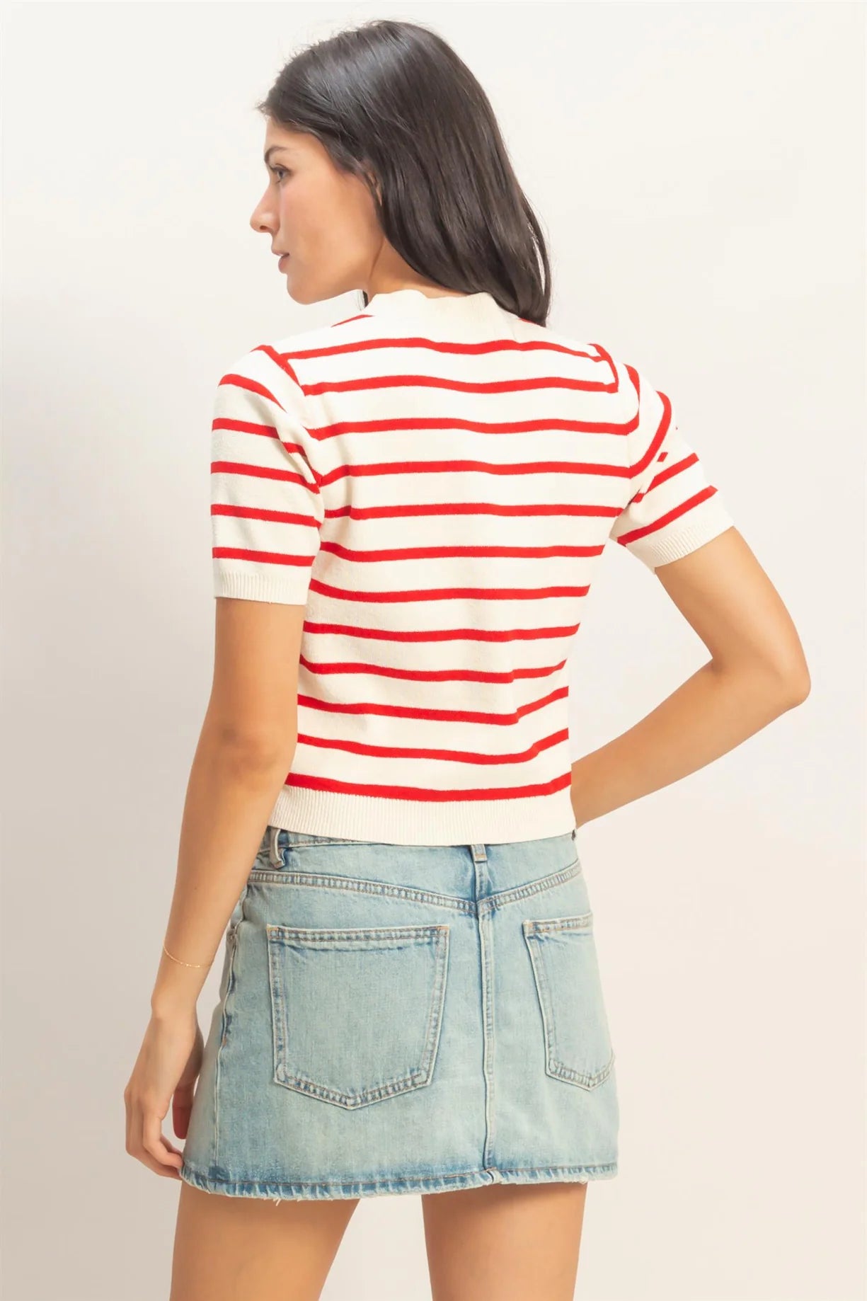 DZ26A604 Striped Short Sleeve Cardigan