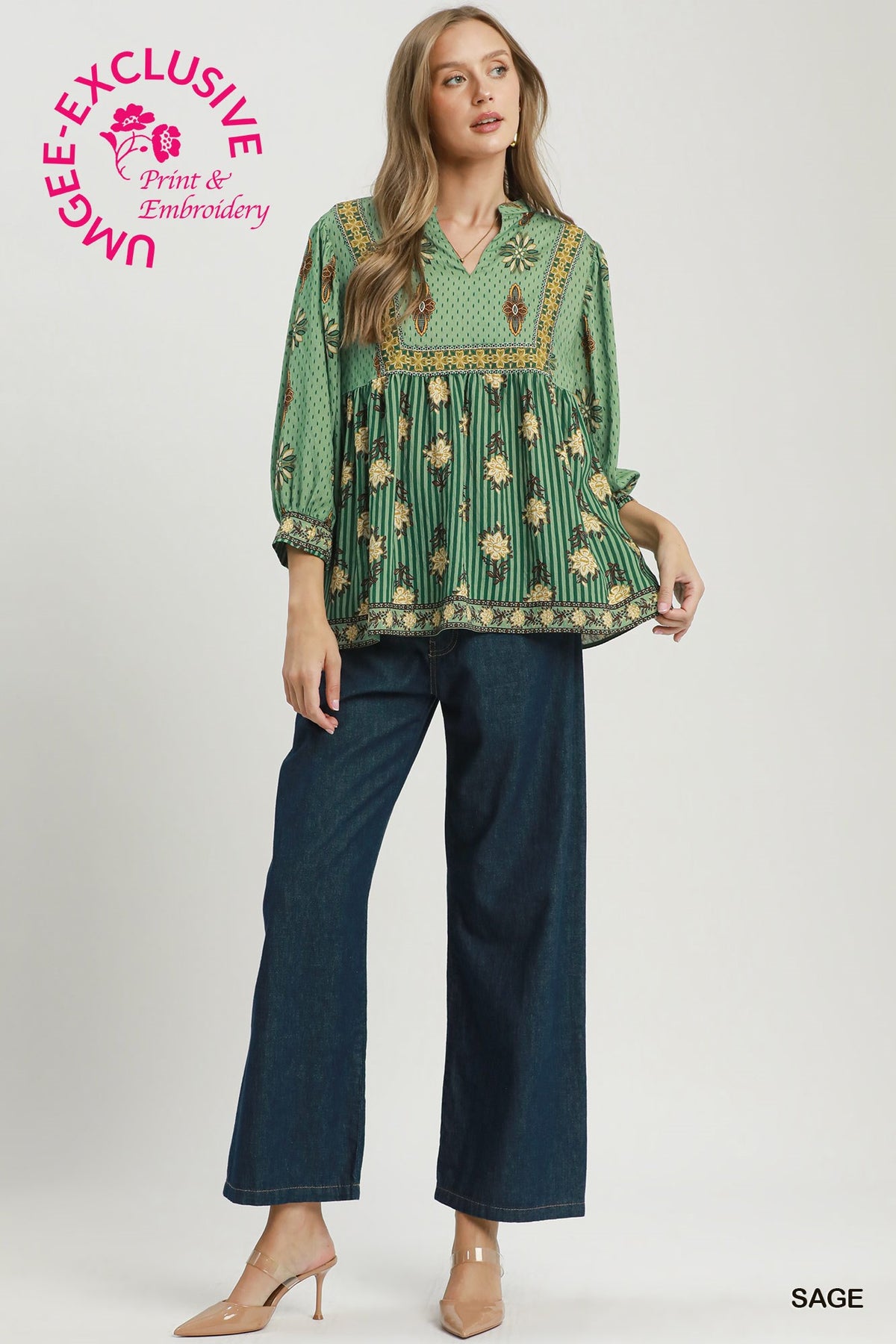 C6615 Printed Babydoll Top