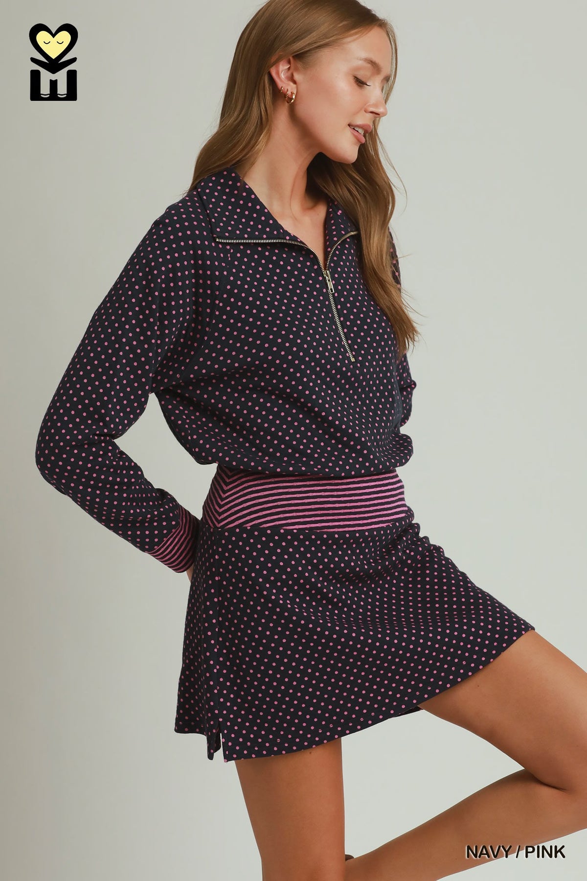 H1157 Polka Dot and Stripe Skort