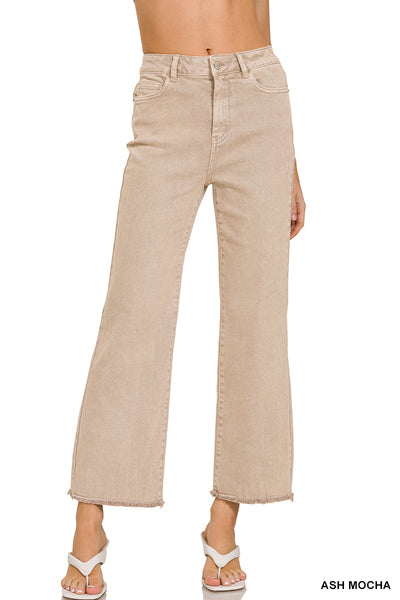DMP-1847A High Waisted Frayed Hem Pants