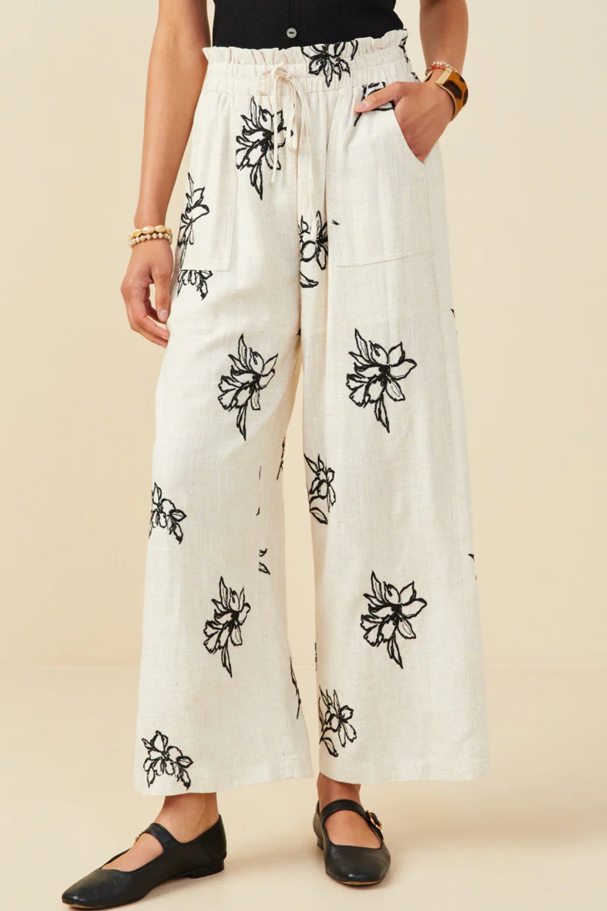 HY9513 Floral Embroidered Pants