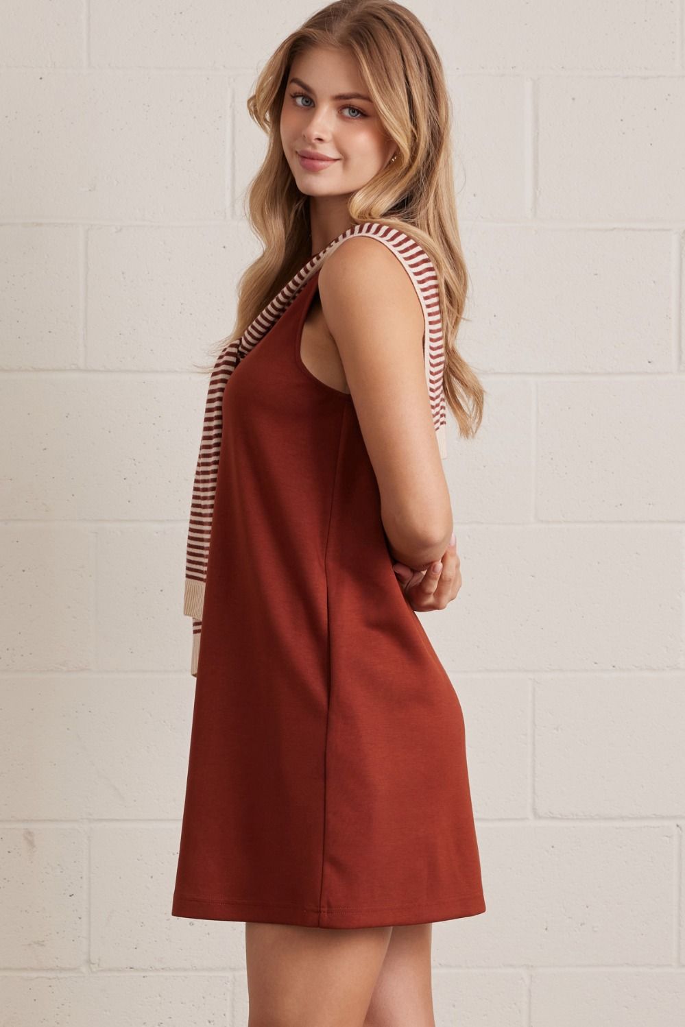 D30169 Solid Sleeveless Mini Dress