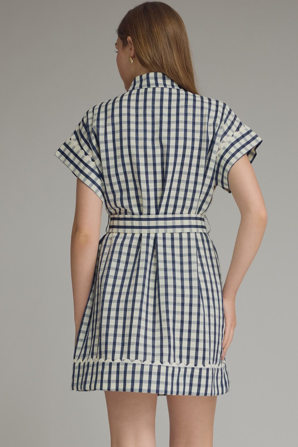 D31665 Gingham Collared Mini Dress