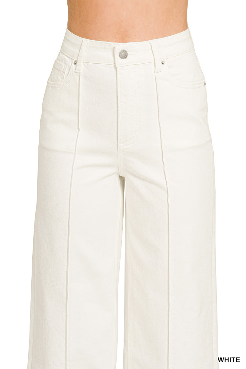 DYP-9558WH High Rise Wide Leg Pintuck Jeans