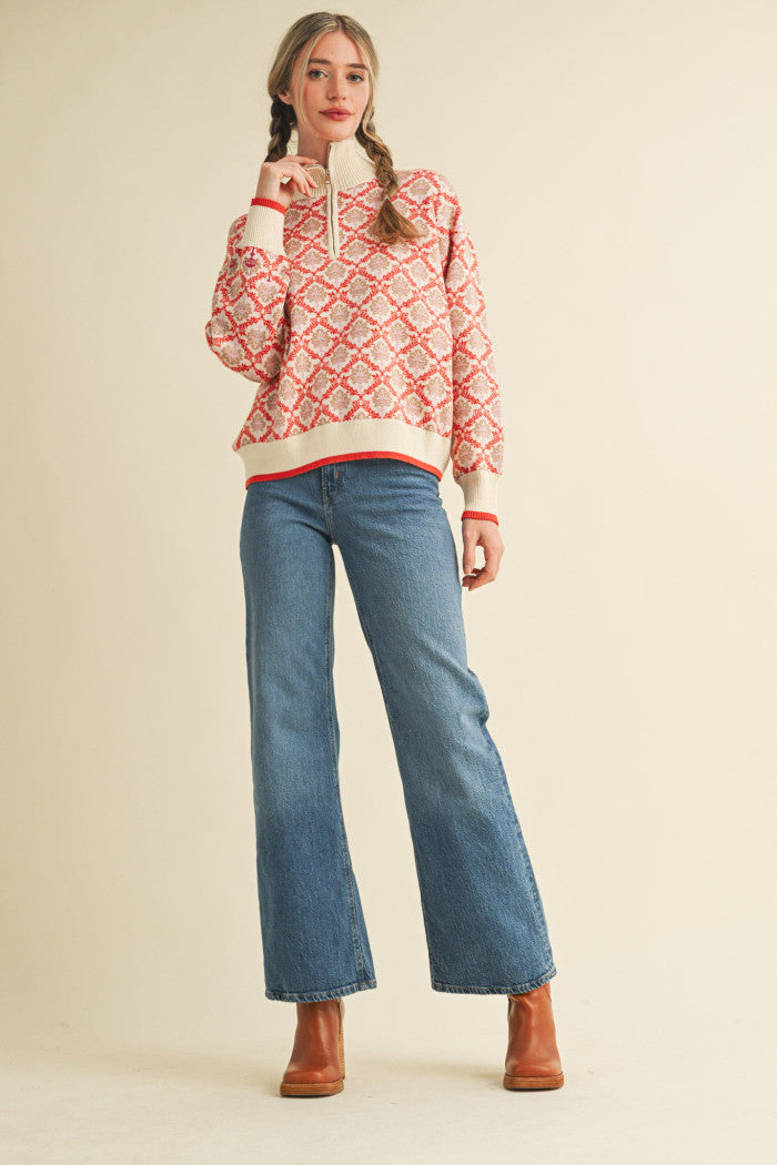 MSW10829 Floral Half Zip Pullover