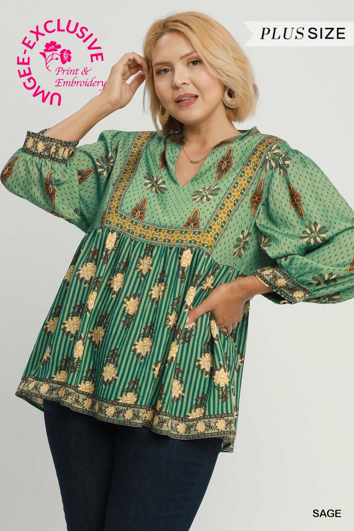 WC6615 Curvy Printed Babydoll Top