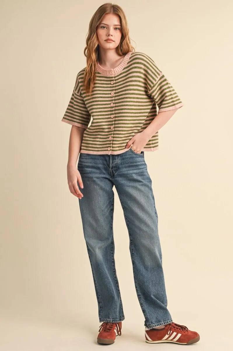 MSW11399 Striped Short Sleeve Sweater