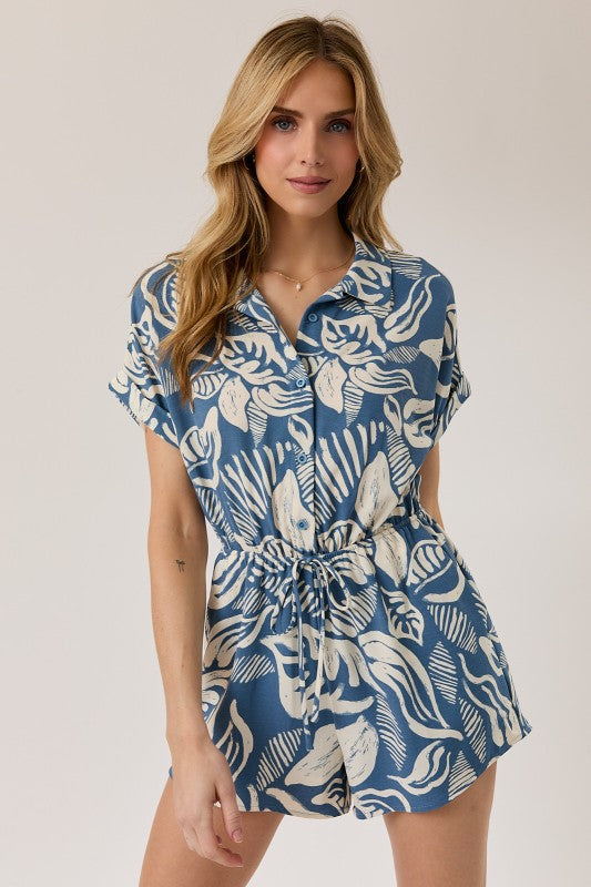 AM3507-7 Leaf Print Romper