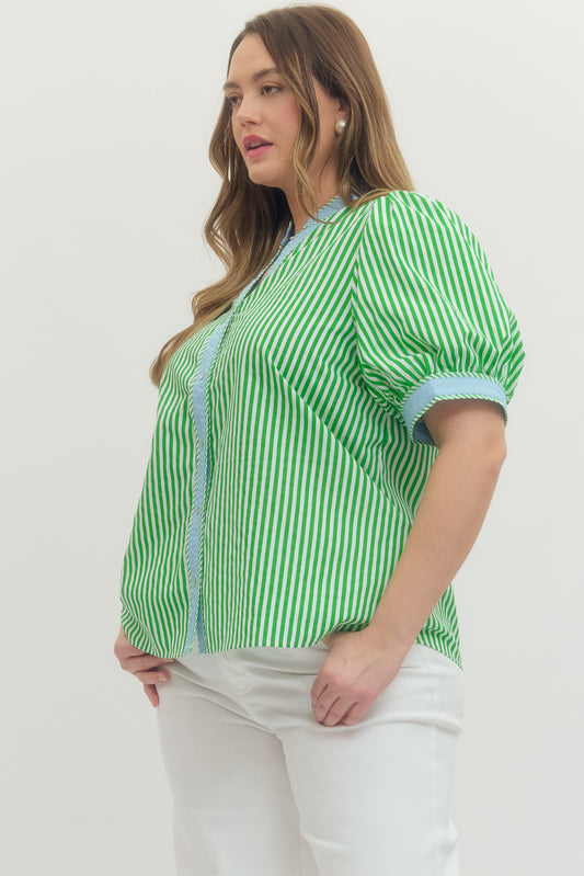 T30449P Curvy Two Tone Stripe Top