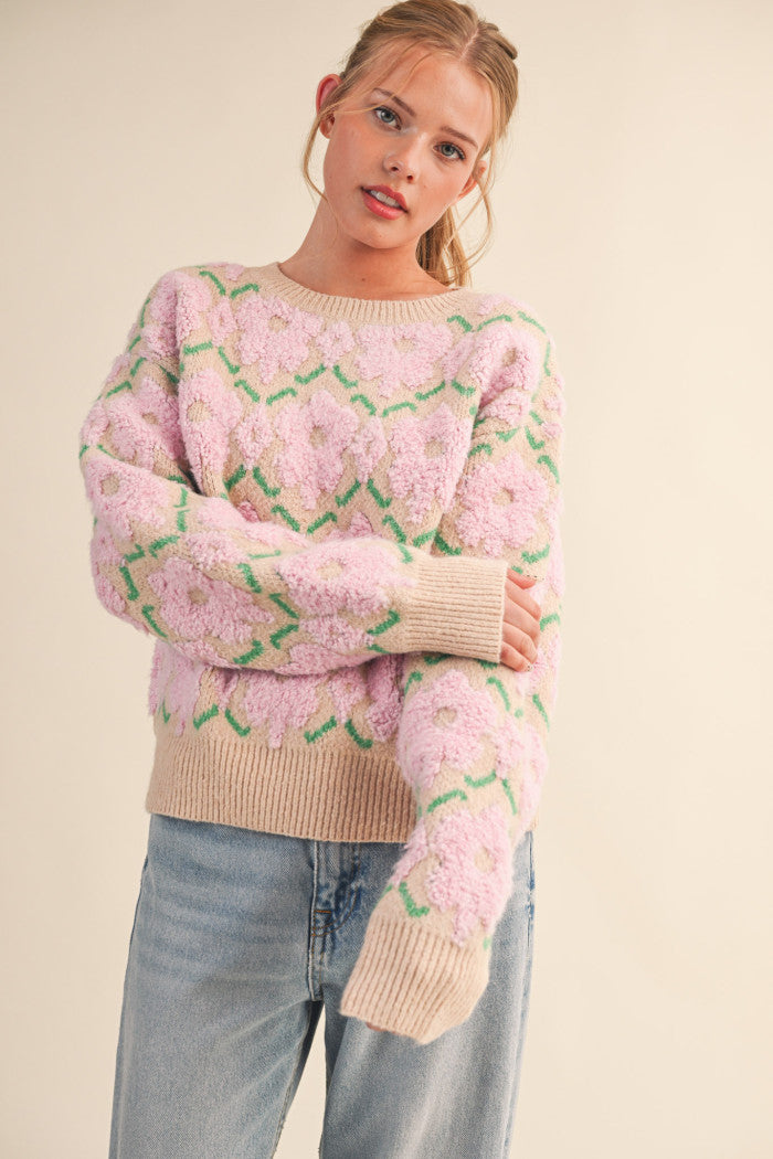 MSW11198 Fuzzy Floral Sweater