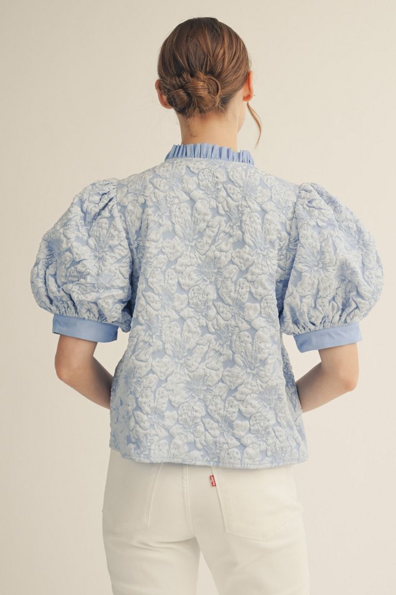 B14031 Button Down Floral Jacquard Top