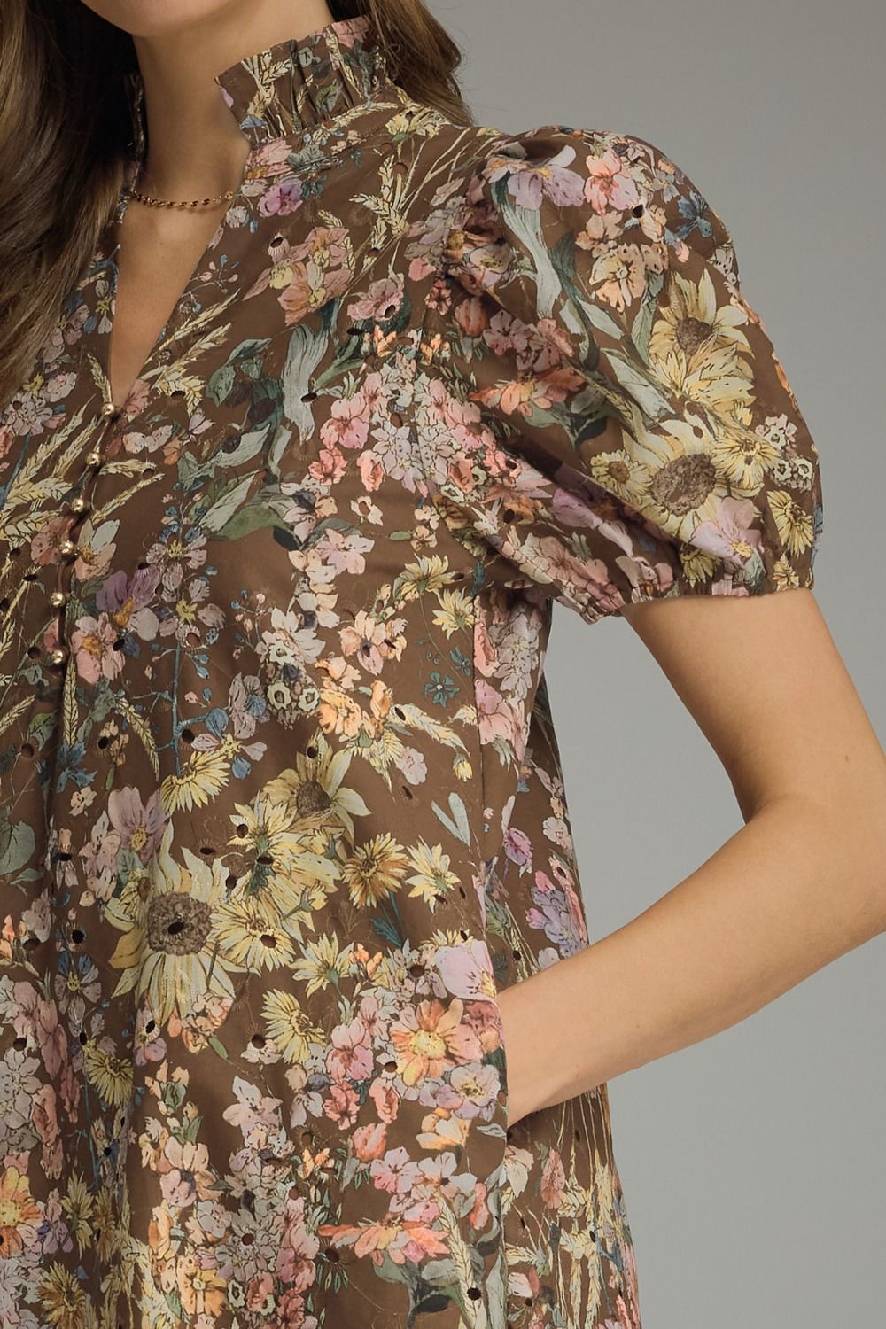 D32053 Floral Eyelet Midi Dress