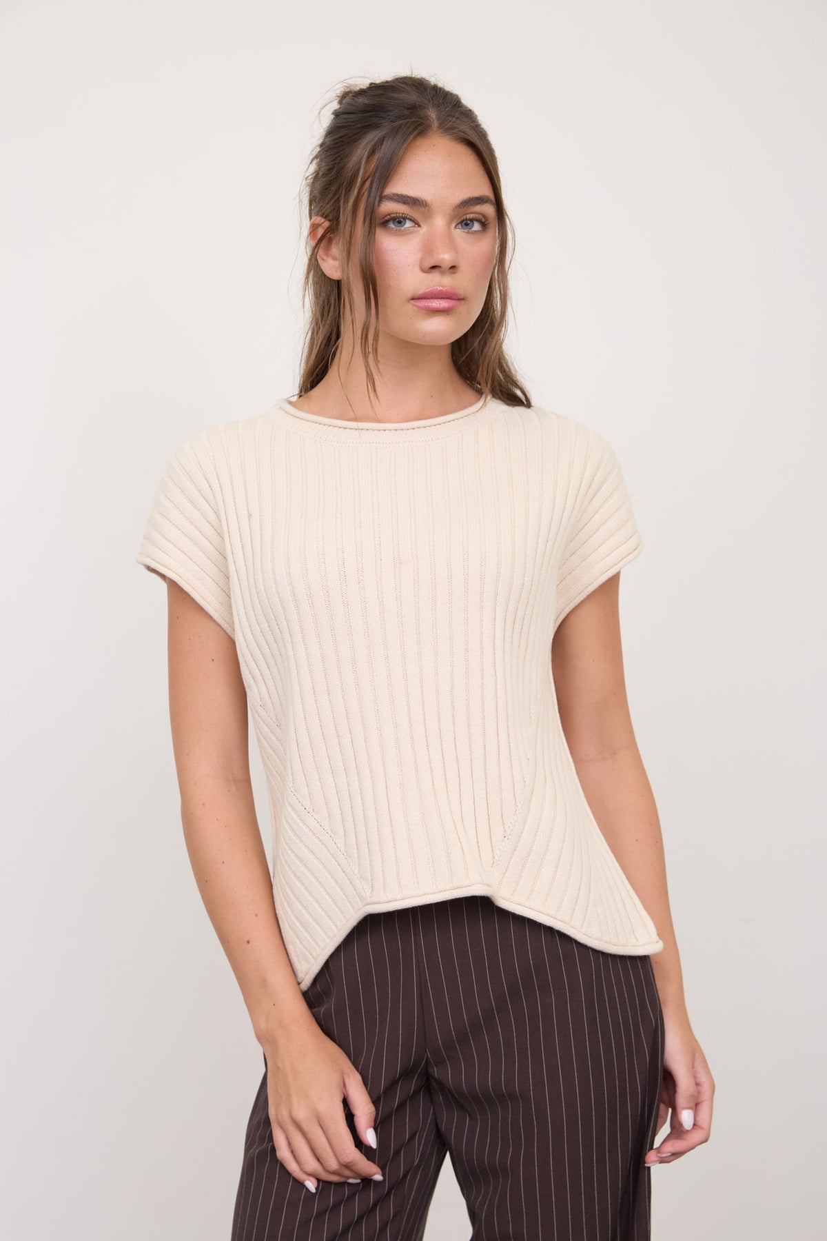 TW2388 Ribbed Short Sleeve Pullover