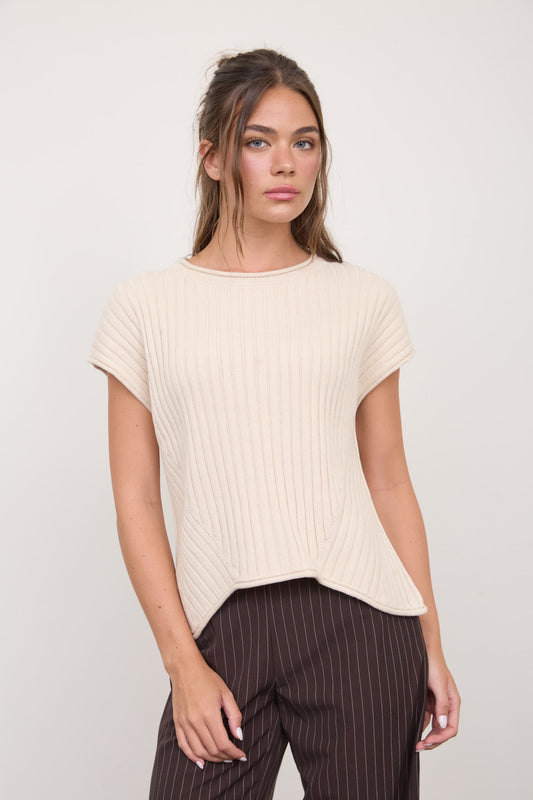 TW2388 Ribbed Short Sleeve Pullover