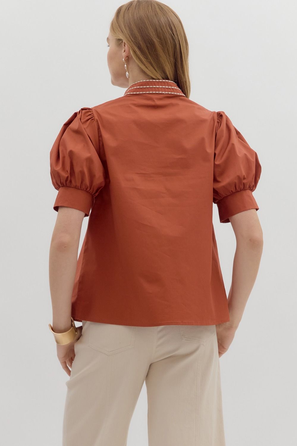T27464 Solid Puff Sleeve Top