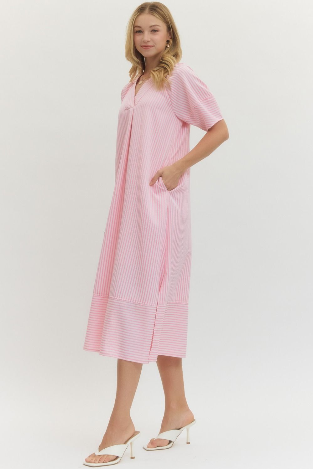 D27553 Stripe Textured Midi Dress