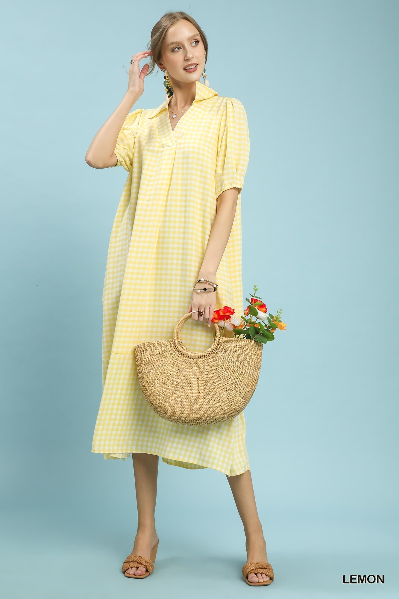 C6338 Gingham Midi Dress