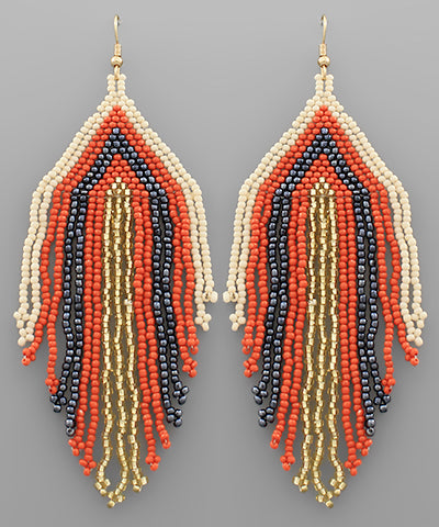 EP45775 Seed Bead Stripe Fringe Earrings