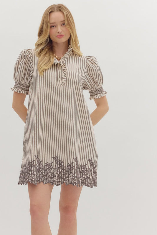 D28162 Stripe Pattern Smocked Dress