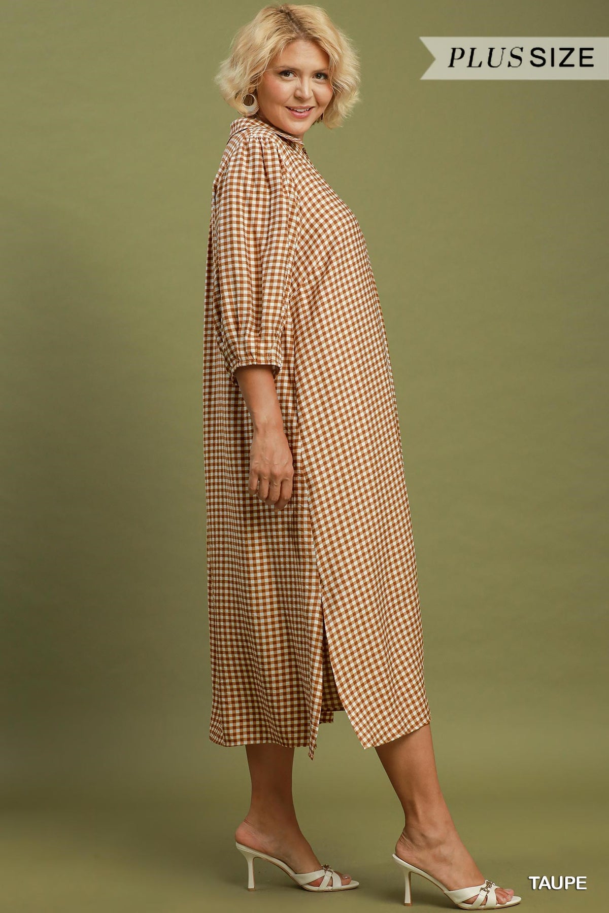 WC6697 Curvy Gingham Check Midi Dress