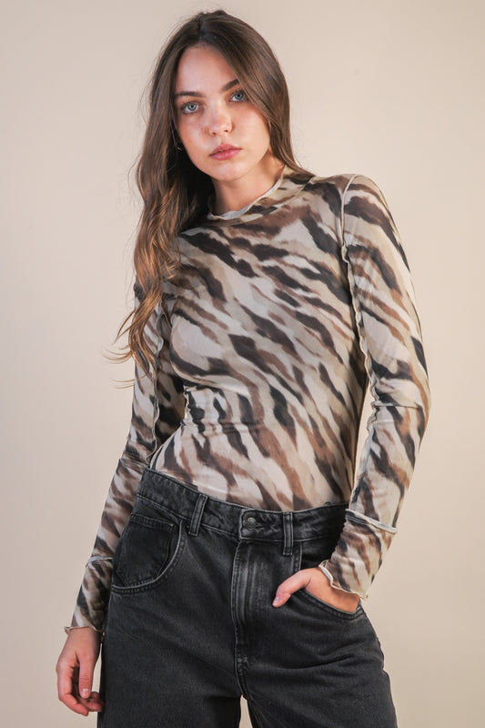 NT12256 Zebra Print Fitted Top