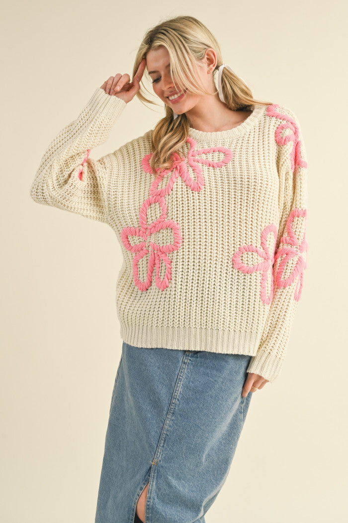 MSW10490 Floral Stitched Sweater