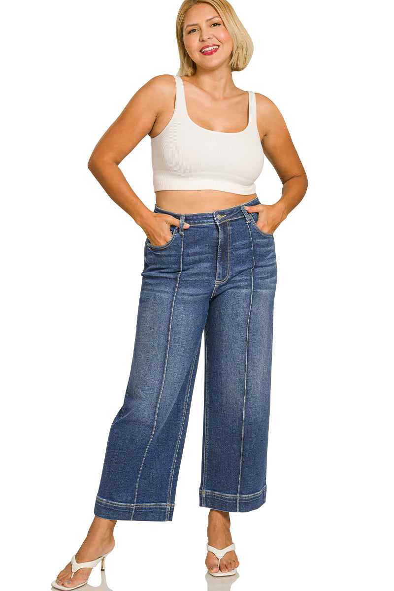 DYP-9558DDX Curvy Wide Leg Pintuck Denim Jeans