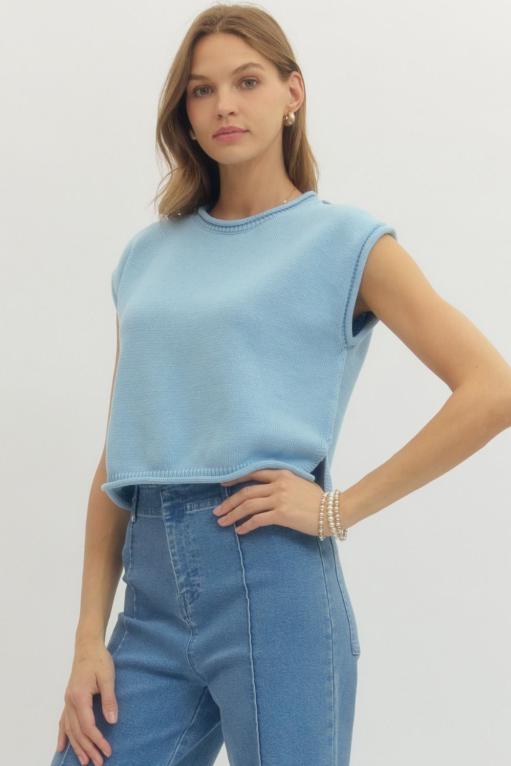 T29184 Solid Cap Sleeve Top
