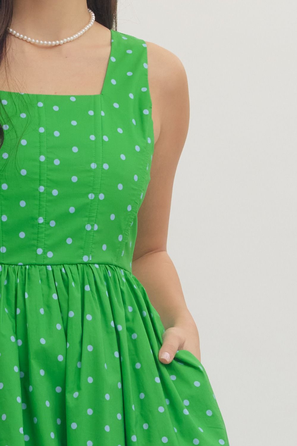 D30561 Sleeveless Polka Dot Midi Dress