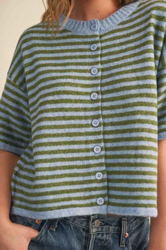 MSW11399 Striped Short Sleeve Sweater