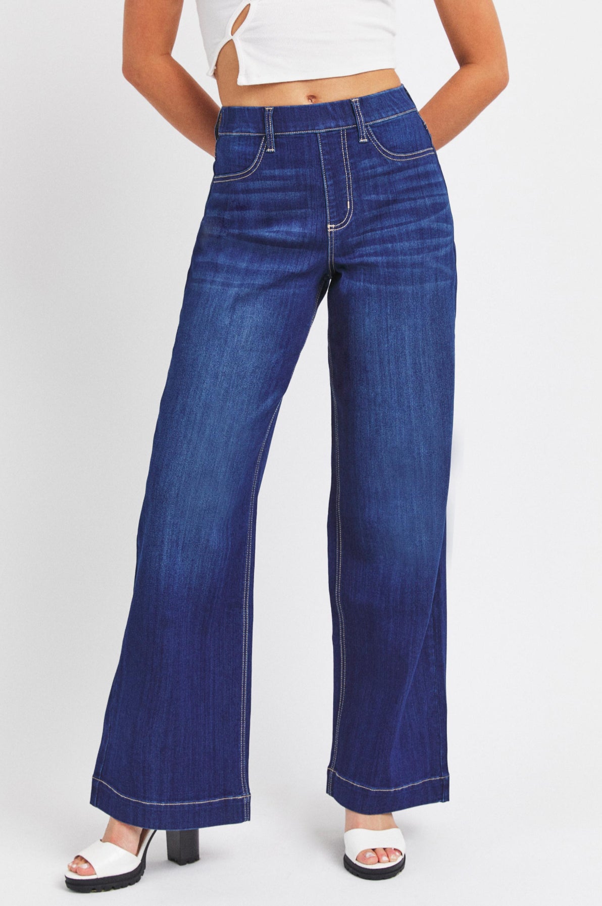 AB99338DK High Rise Pull-On Wide Leg Jeans