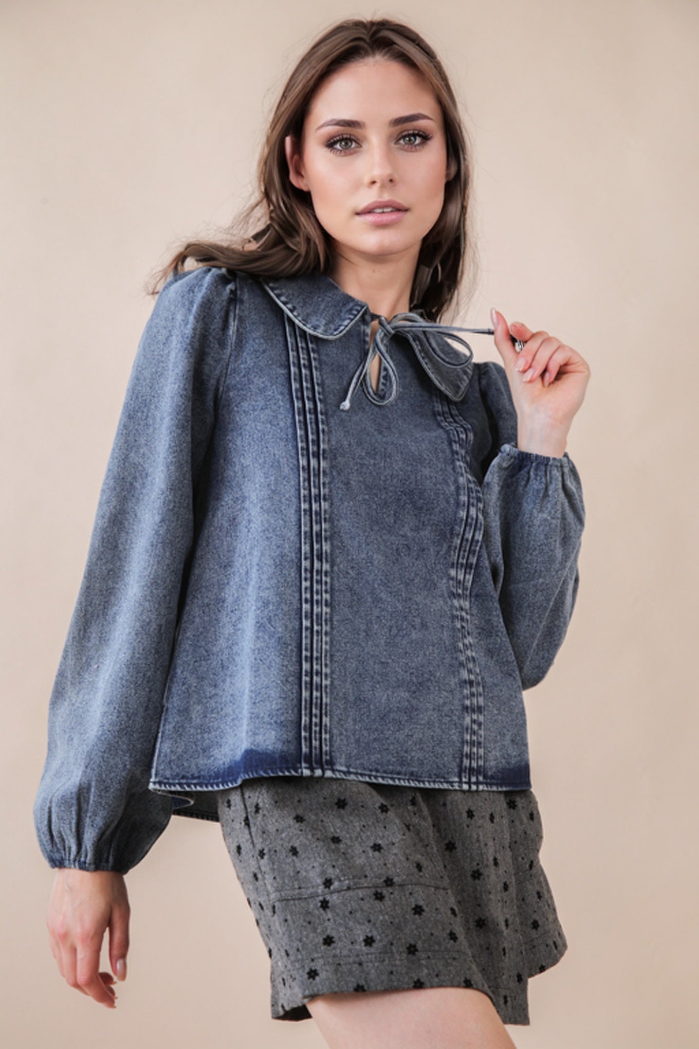 NT12233 Mineral Washed Denim Top