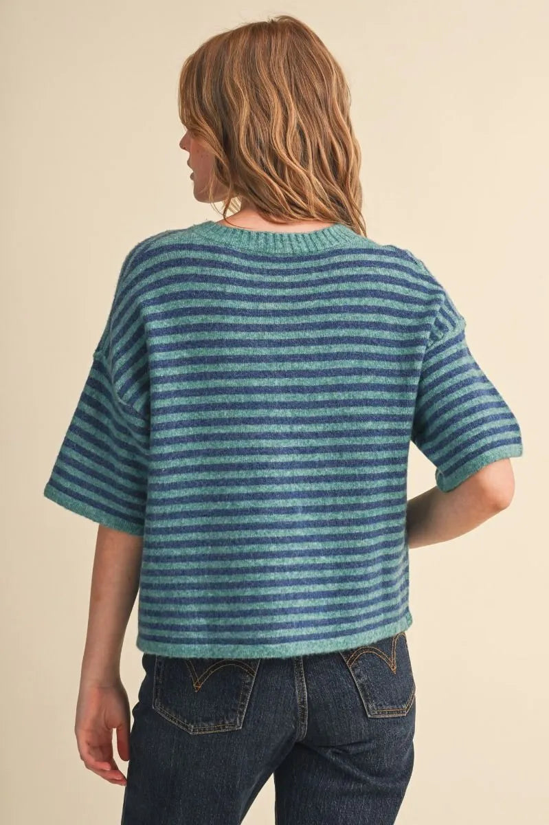 MSW11399 Striped Short Sleeve Sweater