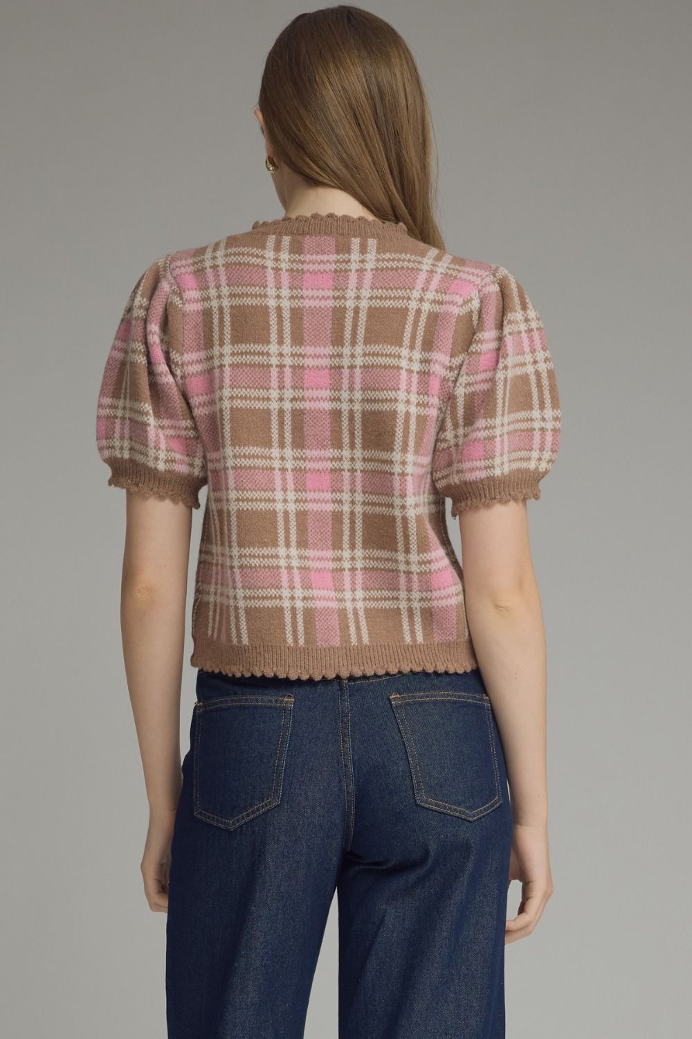 T32127 Plaid Sweater Top