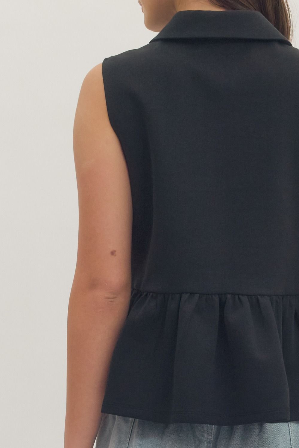 T30057 Solid Sleeveless Peplum Top