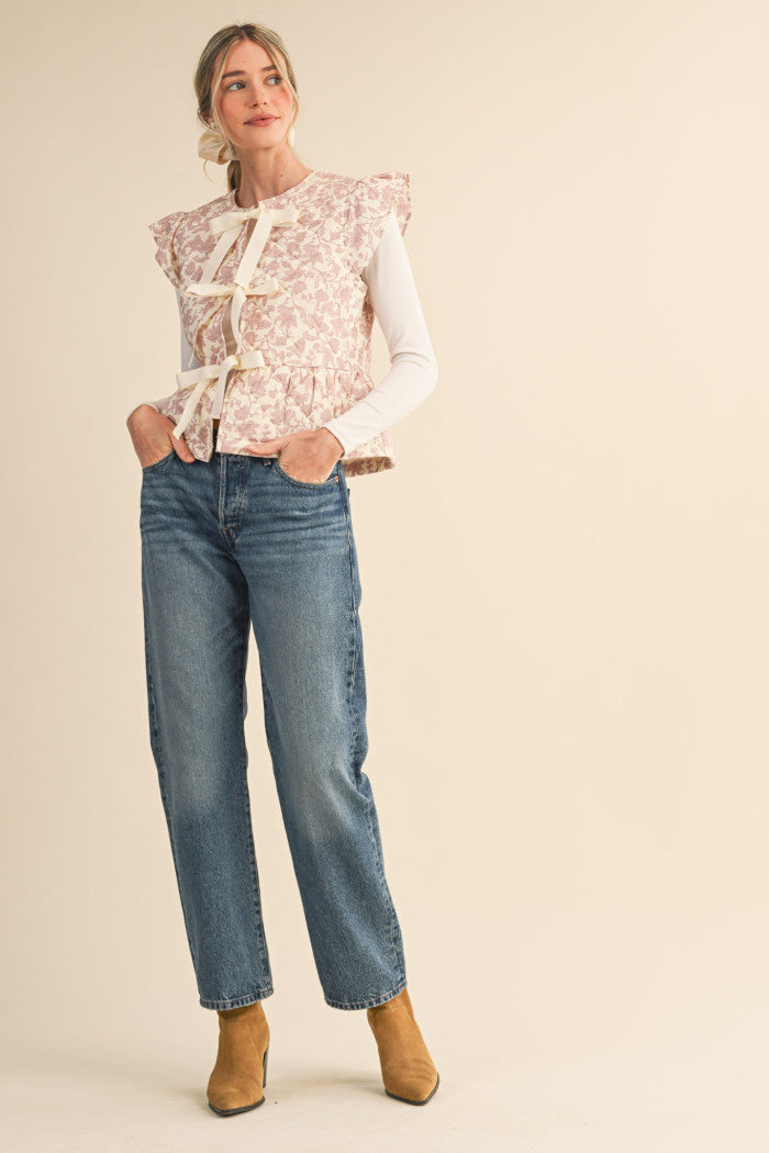 MJK4427 Floral Quilted Vest