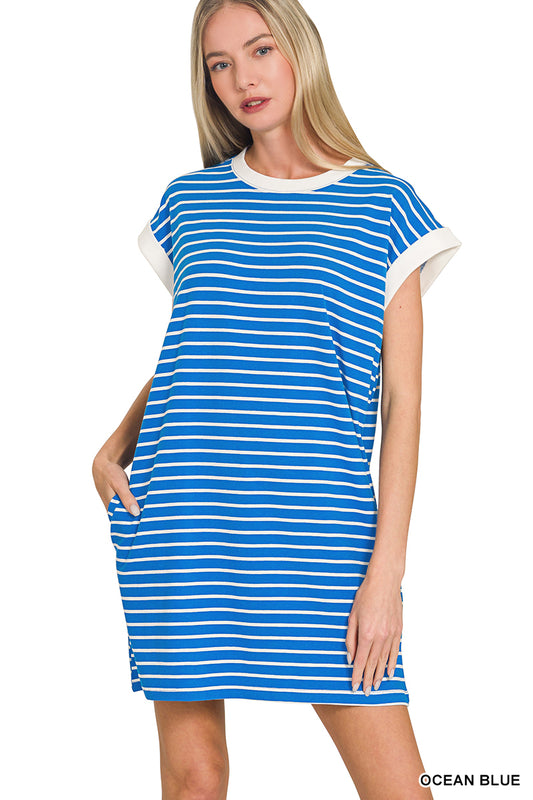 CD-3554Y Striped T-Shirt Dress