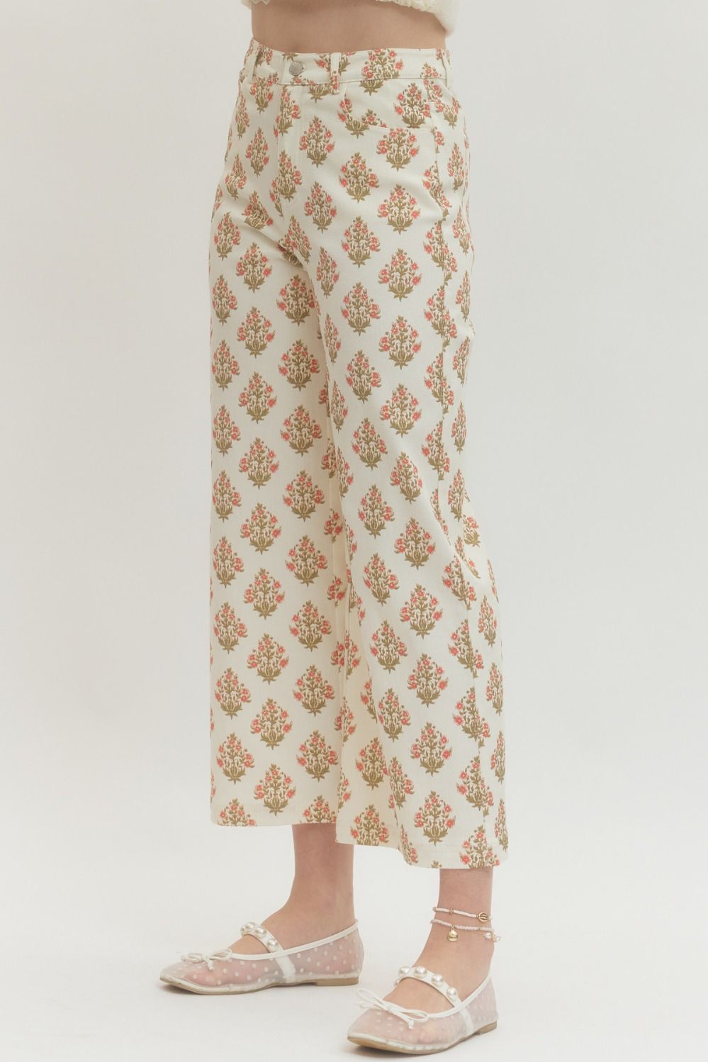 P29720 Floral Printed Straight Leg Pants
