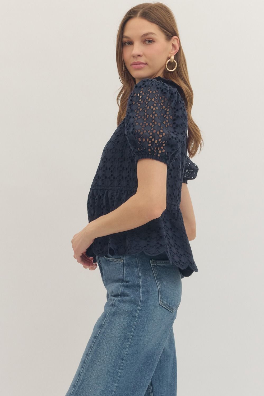 T30420 Short Sleeve Eyelet Top